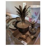 (2) Brass Pineapple Decor Pcs. + Large Vase -*