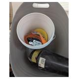 (2) Funnels, Bucket, Ratchet Strap, Plastic Tub