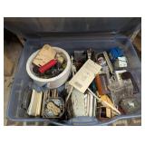 Plastic Storage Tote w/ Misc. Electrical Items
