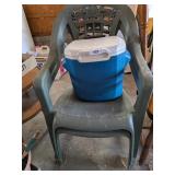 Small Coleman Cooler w/ (2) Plastic Patio Chairs