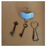 Coca-Cola Bottle Opener, (2) Skeleton Keys &