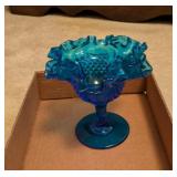 Fenton? Turquoise Ruffled Top Candy Dish