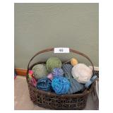 Basket w/ Yarn & Incomplete Crochet Project