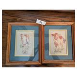 (2) Cross Stitch Framed Cow Pictures