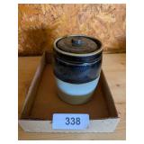 Stoneware Pottery Grease Jar w/ Lid -**
