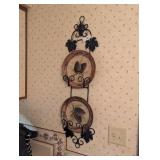 Black Metal Plate Holder w/ (2) Decorative Plates