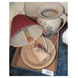 Pitcher, Pie Plate & Bottle Turned To Lamp w/
