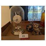 Clock & (2) Ceramic Owl Figurines