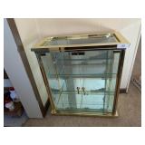 Small Brass Like Cabinet w/ Glass Shelves