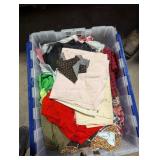 Pieces of Fabric & Quilt Batting in Box w/ Lid