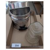 Aluminum Lunch Bucket, Glass Chicken Water &