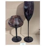 (2) Candle Holders w/ Purple Tint