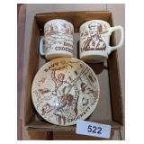 Davy Crockett Mugs & Bowl -*