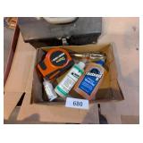 Small Metal Tool Box, Auto Tape Measure, Glue