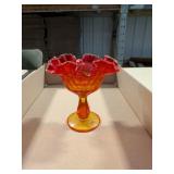 Vintage Amberina Glass Pedestal Compote w/