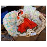 Basket w/ Crocheted Blankets