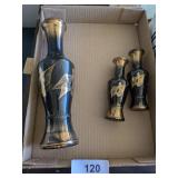 Set of (3) Glass Vases w/ Gold Accents