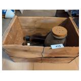 Crate w/ Vintage Small Brown Bottles & Glass Jar