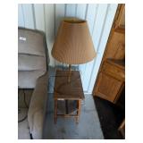 Vintage Wicker Side Table w/ Built in Lamp