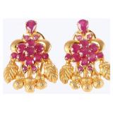 22K YELLOW GOLD LADIES BROOCH SET OF TWO W/ RUBIES