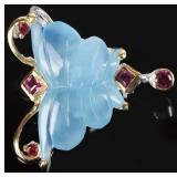 STERLING SILVER BUTTERFLY BROOCH W/ AQUAMARINE