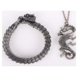 STERLING SILVER & STAINLESS STEEL DRAGON JEWELRY