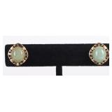 GREEN JADE 14K YELLOW GOLD LADIES EARRINGS