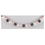 14K YELLOW GOLD-CLASPED TRI-COLORED PEARL NECKLACE