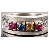 14K WHITE GOLD RUBY SPINEL SAPPHIRE LADIES RING