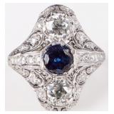 1.68CTW NATURAL DIA & SPINEL PLAT. ART DECO RING