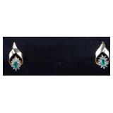 14K YELLOW GOLD DIAMOND EMERALD EARRINGS