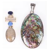 STERLING SILVER ABALONE RUTILATED QUARTZ PENDANTS