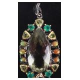 STERLING SILVER PENDANT W/ GREEN AMETHYST & OPAL
