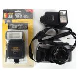 MINOLTA X-370 CAMERA & AUTO-25 FLASH, KODAK FLASH