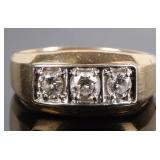 14K TWO-TONE GOLD MENS RING W/ 3 DIAMONDS