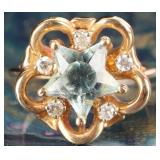 RARE STAR SHAPE CUT TOPAZ & DIAMOND LADIES RING