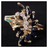 VINTAGE 14K MARQUISE CUT SAPPHIRE & DIAMOND RING