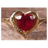 10K YELLOW GOLD LADIES RING W/ DIAMONDS & RUBY