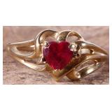 10K YELLOW GOLD LADIES RING W/ RUBY & DIAMOND