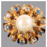 18K YELLOW GOLD QUARTZ SPINEL PEARL LADIES RING