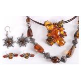 SW STYLE STERLING SILVER W/ AMBER LADIES JEWELRY-4