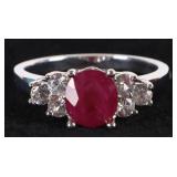 14K WHITE GOLD RUBY & TOPAZ LADIES RING