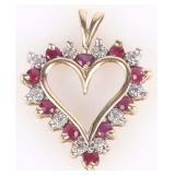 10K YELLOW GOLD DIAMOND & RUBY HEART PENDANT