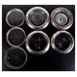 ASSORTED STERLING SILVER & GLASS COASTERS ( 6)