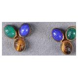 14K YELLOW GOLD LADIES EARRINGS W/ TIGERS EYE ETC