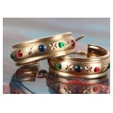 14K YELLOW GOLD LADIES EARRINGS W/ COLORED STONES