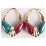 14K YELLOW GOLD LADIES EARRINGS W/ COLORED ENAMEL