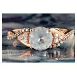 14K YELLOW GOLD AQUAMARINE DIAMOND LADIES RING