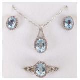 TOPAZ STERLING JEWELRY SET EARRINGS NECKLACE RING