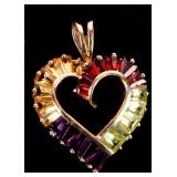 14K YELLOW GOLD ASSORTED GEM HEART LADIES PENDANT